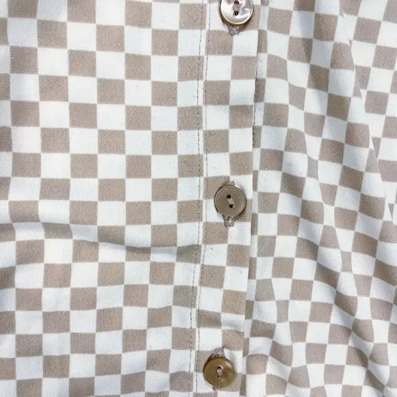 Abercrombie & Fitch Tan & White Checkered Collared Long Sleeve Button-up Top S - Picture 8 of 10